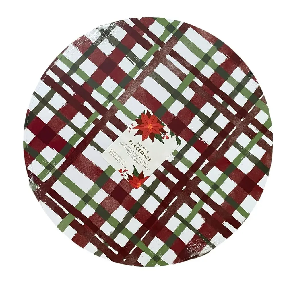 Christmas Boutique Reversible Cork Backed Placemats 15in Round Set of 4 New